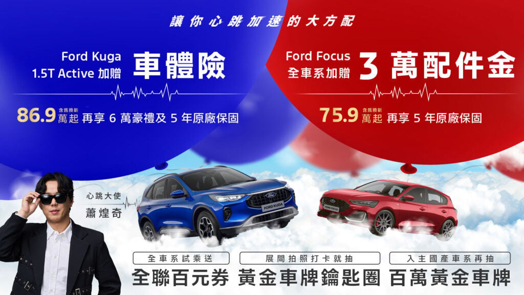 入主Ford Kuga 1.5T Active送車體險與原廠保固再享6萬豪禮 New Ford Ranger 入主享最高12萬優惠